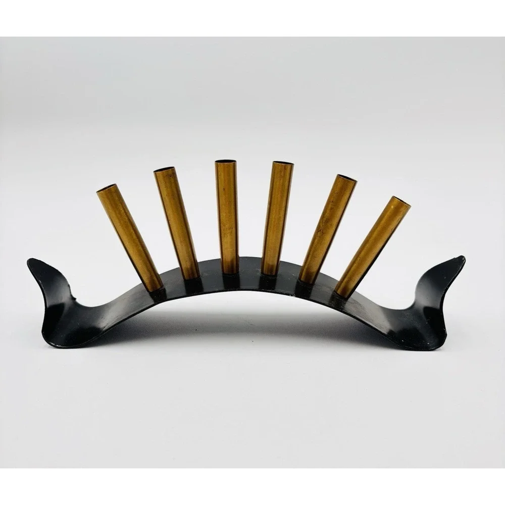 Vintage MCM Brass & Black Metal 6 Light Opera Candle Holder Candelabra